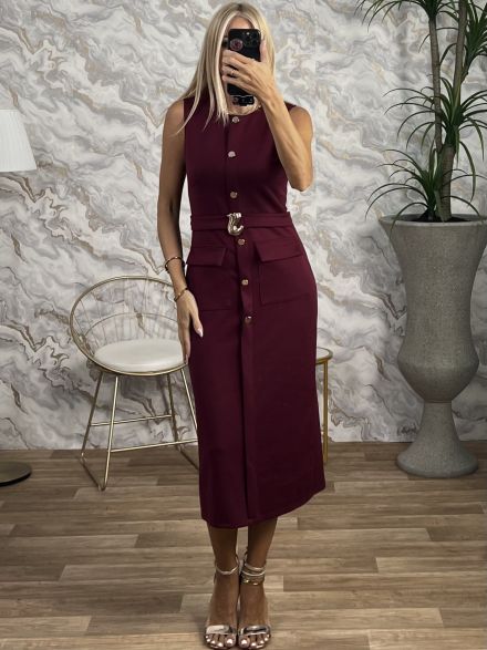 Golden Details Midi Dress/Burgundy