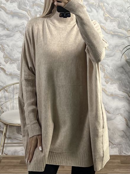 Long Plus RipNeck Sweater-7007/Beige
