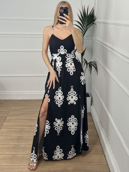 Backless Bow Dress Print/Black