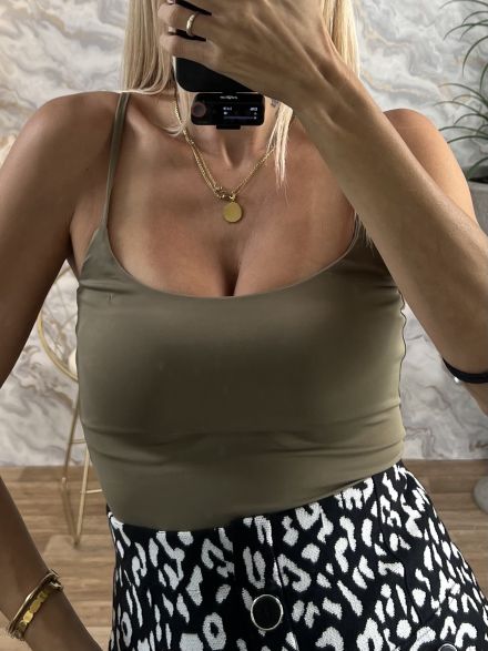 Spaghetti Straps Bodysuit-59001/Khaki