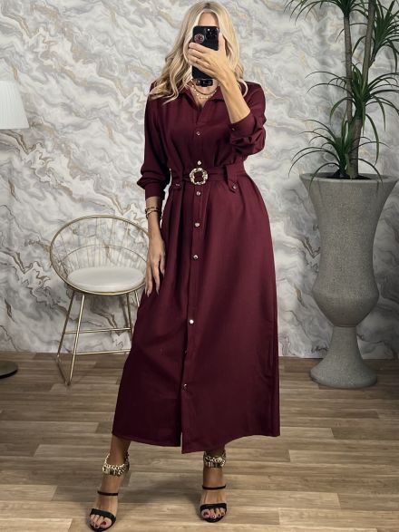 Golden Buttons Semizie Dress/Burgundy