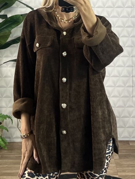 Soft Cord Hood Shirt/Chocolat