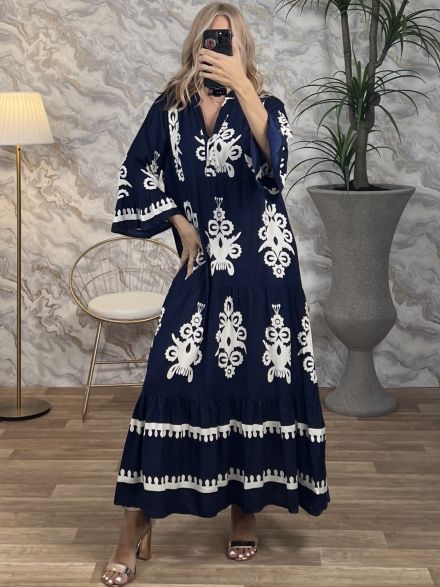 Maxi Viscose Tunik Dress-2548/Dark Blue