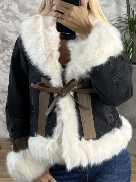 Jean Fur & Leather Details Jacket/Black