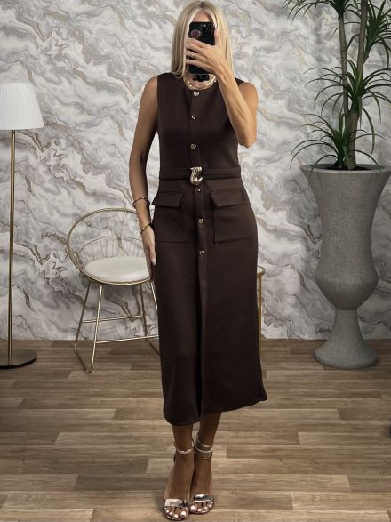Golden Details Midi Dress/Chocolat