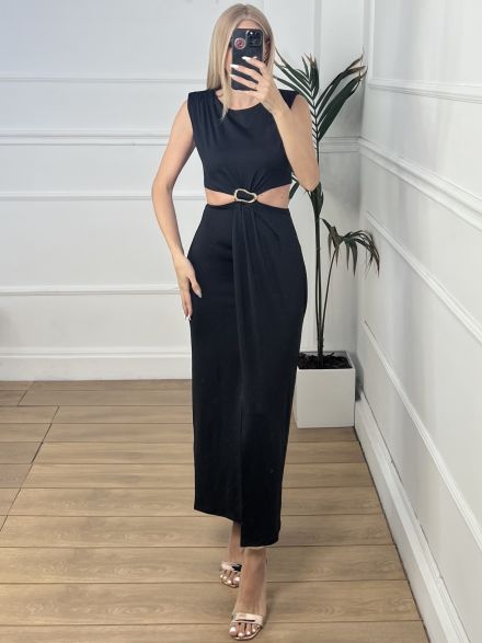 GLOW Cut Outs Golden Detail Dress/Black