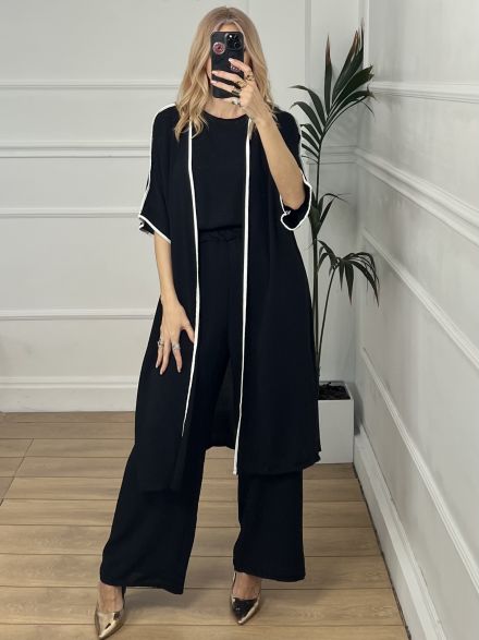 3 Pieces Set White Stripe/Black