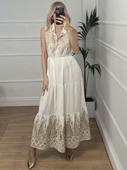 Maxi Boho Embroidered Dress/White