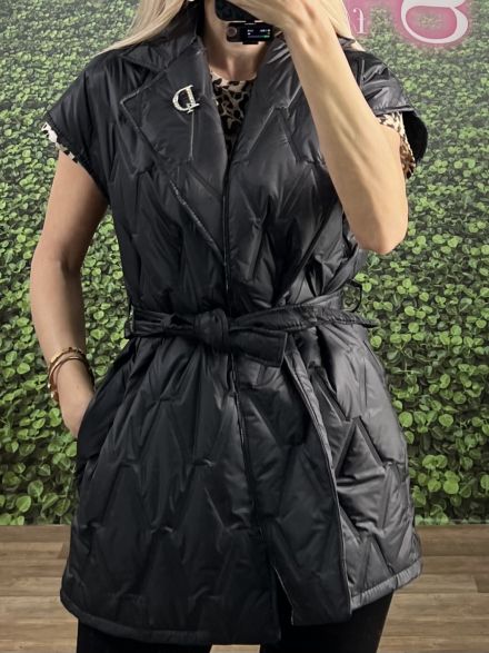 Quilted Brooch Belt Jacket/Black