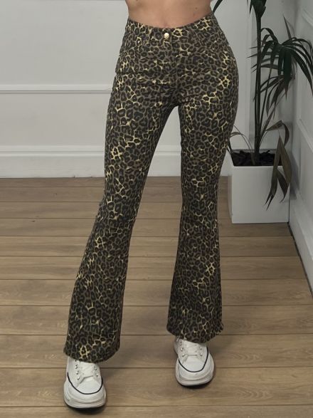 Leopard Bell Denim Pants-3156