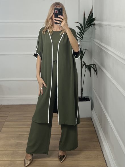3 Pieces Set White Stripe/Khaki
