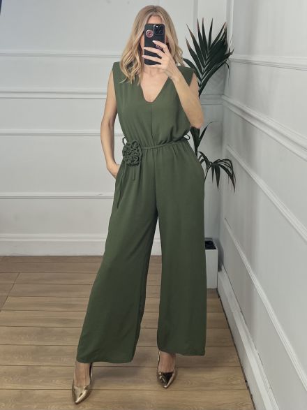 Viscose Ve Flower Jumpsuit/Khaki