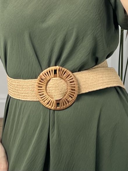 Elastic Straw Belt-3/Beige