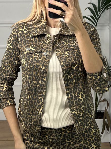 Leopard Denim Jacket-Beige/6031