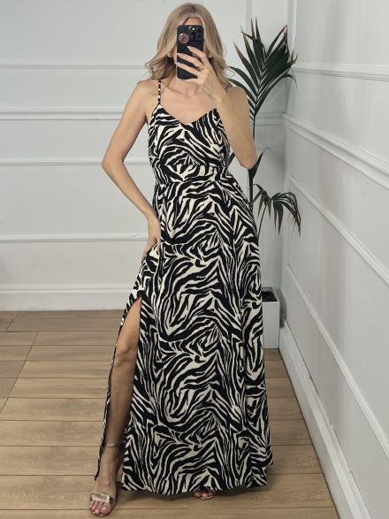 Animal Backless Bow Dress/Zebra