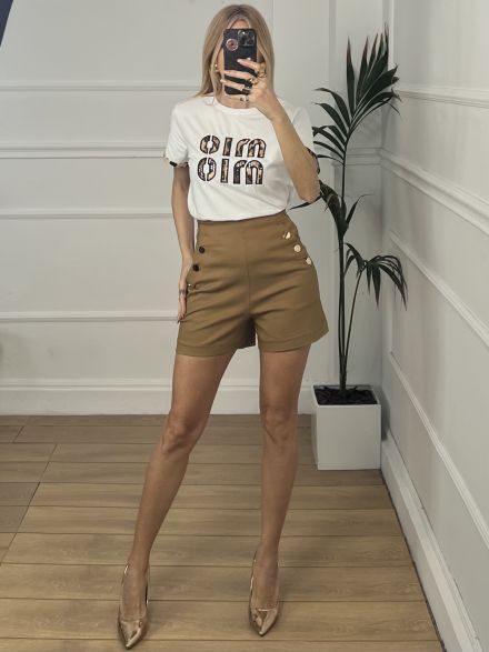Highwaist Buttons Shorts/Camel