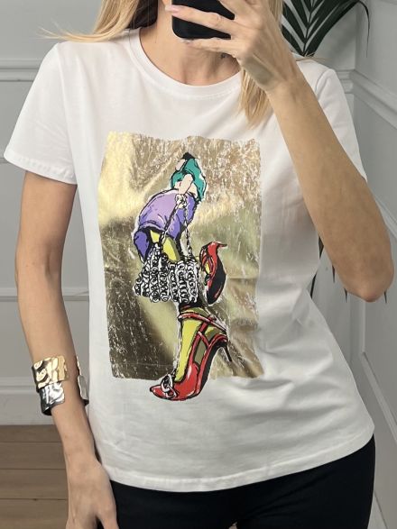 T-shirt Red High Heels/White