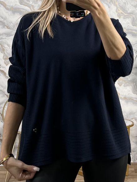 Soft Oversized Sweater-5018/Navy Blue