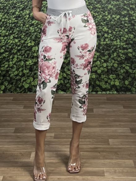 Cotton Floral Highwaist Sweatpants/Pink