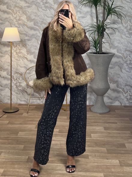 Suede Fur Jacket/Chocolat