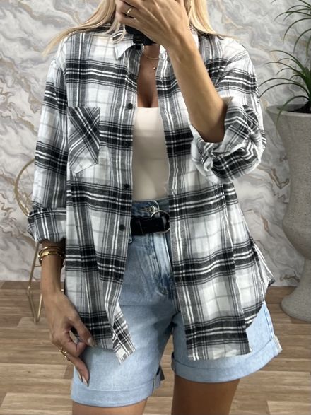 Cotton Plaid Shirt-5049/Grey