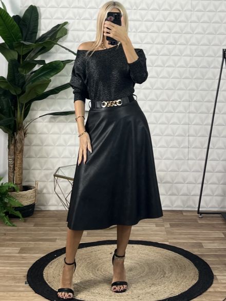 Leather Chain Belt Skirt/Black