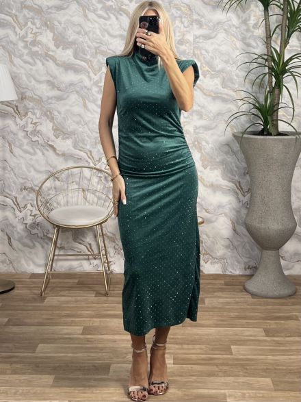 Velvet Pads Dress/Emerald Green