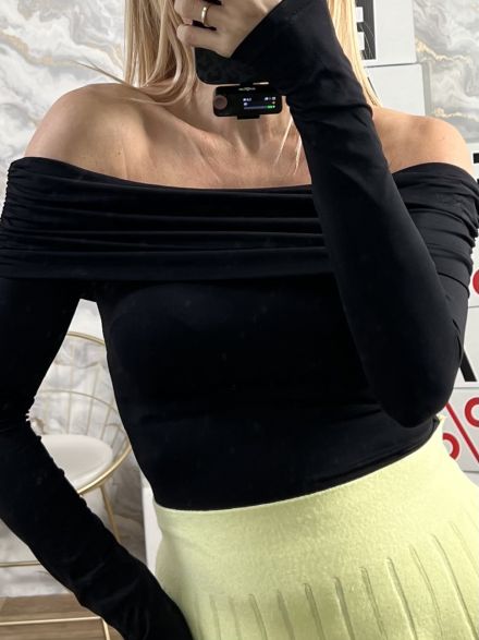 Open Shoulders Elastic Bodysuit/Black
