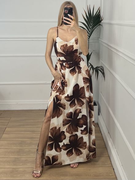 Backless Bow Dress-Floral/Chocolat2
