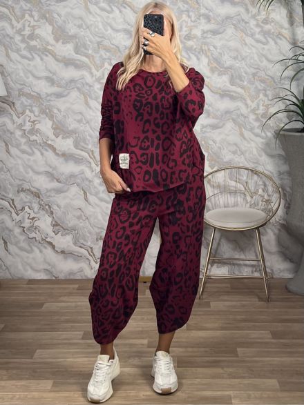 Cotton Leopard Set/Burgundy