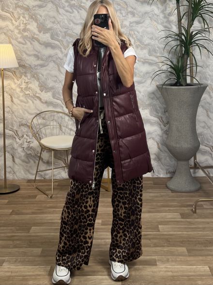 Leather Sleeveless Jacket-1075/Burgundy