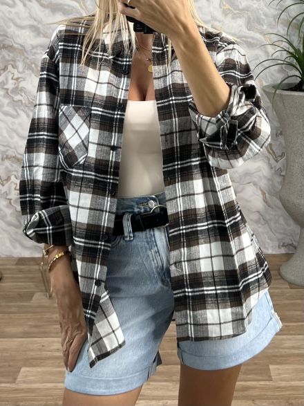 Cotton Plaid Shirt-5049/Chocolat