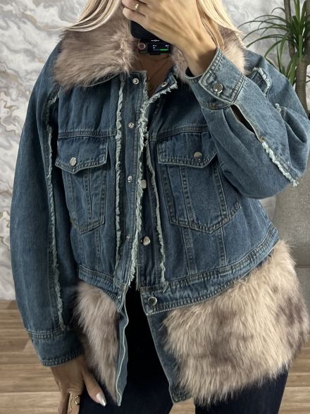 Denim Fur Details Jacket/Blue