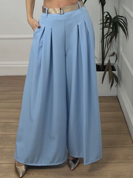 Wide Leg Pleated Pants/L.Blue