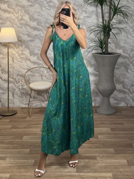 Μεταξωτό Φόρεμα 1090-Dots/Green