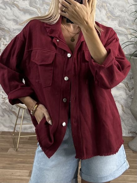 Cotton Oversized Jacket/Burgundy