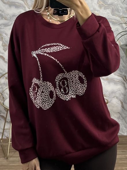 Leopard Cherries Sweatshirt/Burgundy