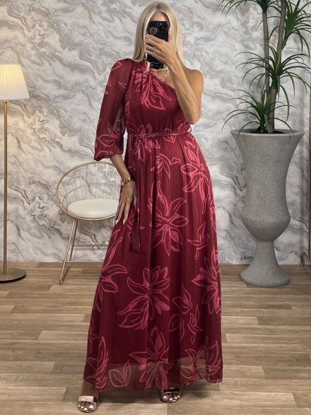 Maxi Muslin Sleeve Dress/Burgundy