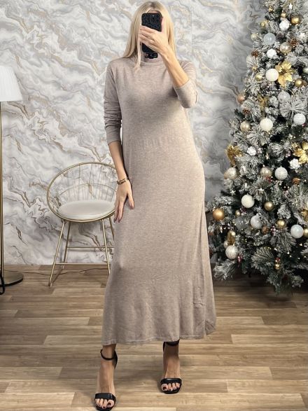 Knitted Maxi Dress-1158/Beige