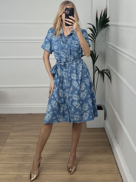Cotton Denim Floral Dress