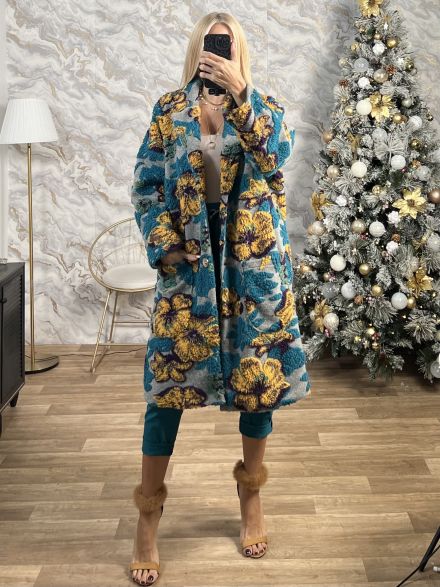 Floral Textured Coat/Yellow