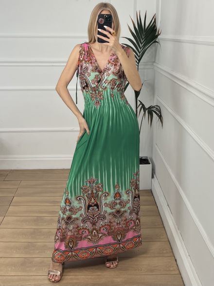 Elastic Paisley Dress-2190/Green