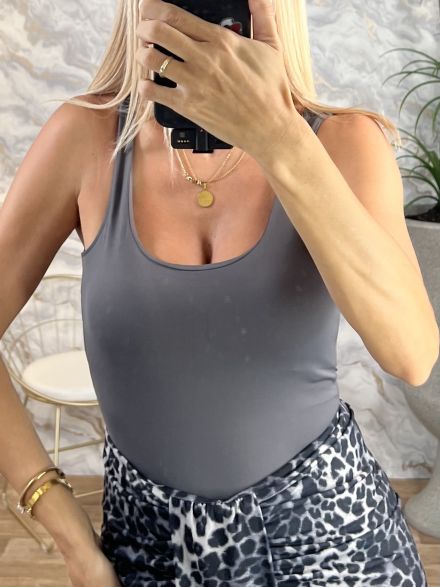Sleeveless Cups Bodysuit-005/Grey