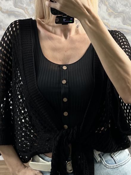 Crop Knitted Kimono-Cardigan/Black