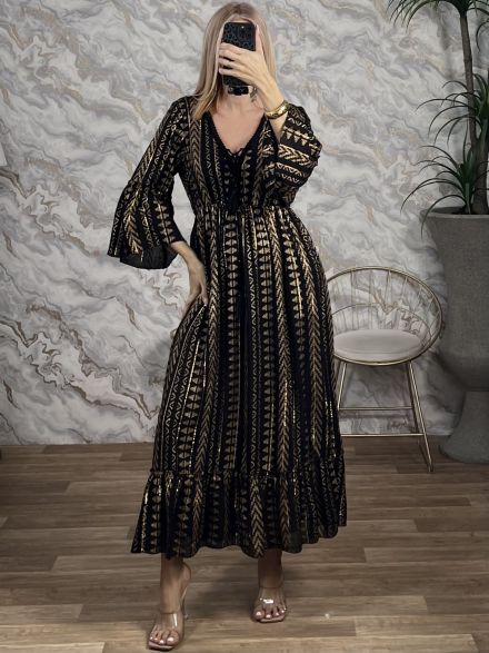 Midi Gold Shapes Dress-2541/Black