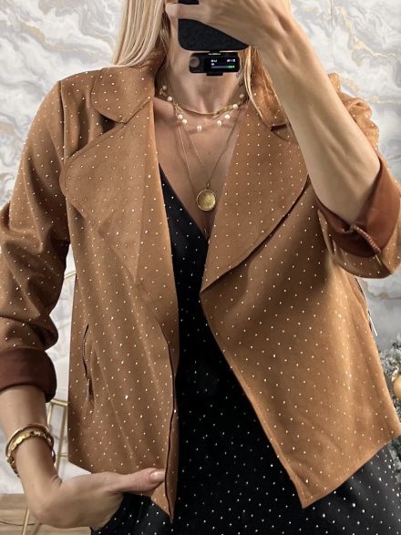 Σακάκι Short Suede Strass/Camel