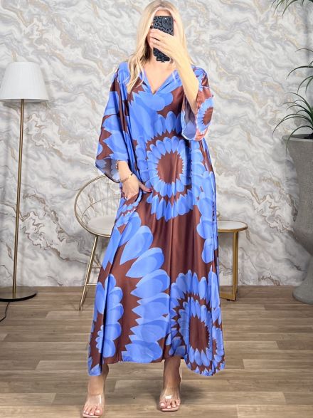 Tunic Petals Satin Maxi Dress/Chocolat