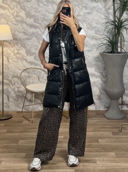 Leather Sleeveless Jacket-1075/Black