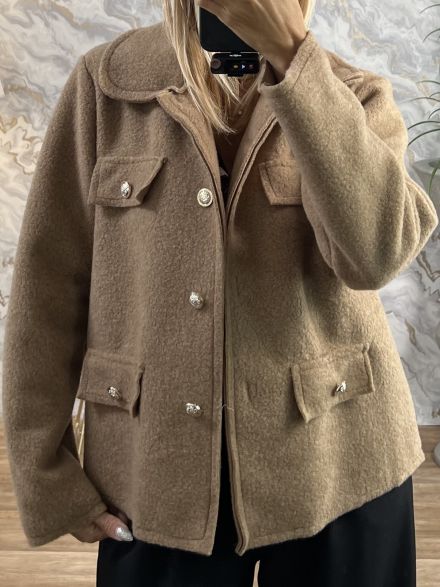Gold Buttons Wool Coat/Camel