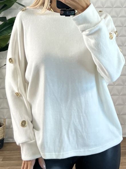 Viscose Buttons Loose Top/White